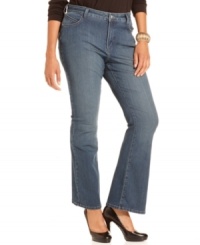 A slim fit defines Not Your Daughter's Jeans' plus size bootcut jeans, featuring a control panel and medium wash.