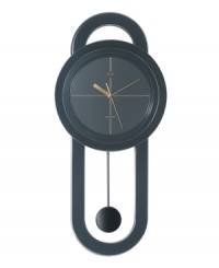 A modern take on the classic pendulum clock, this graceful timepiece from Opal Clocks combines clean lines in a sophisticated palette of black, gray and gold.