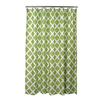 This shower curtain is fashioned with a geometric pattern in a vibrant green.