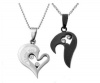 Couple Stainless Steel Necklace Black & Silver Pendant I Love You Heart Shape