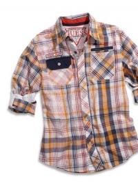 GUESS Kids Boys Big Boy Plaid Shirt, PLAID (12/14)