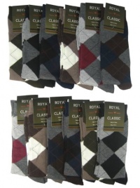 Royal Classic Mens Argyle Dress Casual Socks Cotton Blend Assortment Variety. 12 Pair. 10-13.