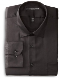 Geoffrey Beene Men's Fitted Sateen Dress Shirt, Black, 17.5/36-37