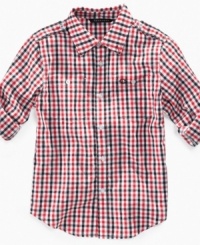 He'll be pumped about this plaid Sean John shirt and be prepared to step out in preppy style on any occasion.