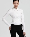 A wrap silhouette puts a new spin on this classic Donna Karan New York button-down shirt for crisp, perennial look.