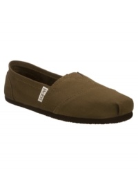 Crafted in canvas with tucked-in toe pleat details, Skechers' Bobs epitomize casual chic. With stitched embellishment and a logo tag accent, they include a stretch elastic top panel, a cushioned leather insole, shock-absorbing midsole and flexible traction outsole. For every pair of Bobs sold, Skechers will donate a pair of shoes to a child in need.