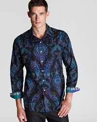 A vivid paisley pattern button-down energizes your look and gets the right kind of attention wherever you go. Pair with dark wash jeans or dress pants for a striking ensemble.