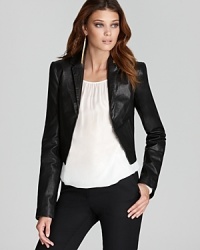 This cropped Rachel Zoe leather jacket is the ultimate fall acquisition-downtown cool, ultra-luxe and in line with the season's most major trend. Over a silk blouse with trousers, this silhouette is simply flawless.