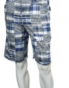 Izod (Madras Shorts) Twill Plaids (Small) Madras (blue, black and white) Flat Front Walking Shorts