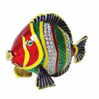 Rainbow Reef Fish Box Swarovski Crystals 24K Gold Jewelry, Trinket or Pill Box Figurine