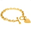 High Polished Gold Plated Stainless Steel Heart Chain Bracelet with Toggle Clasp - 7.5 Length