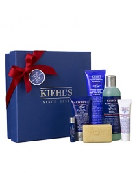 Rev him up to face every day with this collection of classic Kiehl's formulas for men. Collection includes Facial Fuel Energizing Face Wash (8.4 oz.), Ultimate Brushless Shave Cream White Eagle (5.0 oz.), Facial Fuel Energizing Moisture Treatment For Men (2.5 oz.), Facial Fuel No-Shine Moisturizing Lip Balm (0.17 oz.), Ultimate Man Body Scrub Soap (3.2 oz.) and Ultimate Strength Hand Salve (1 oz.). 