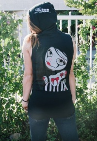 Women's Anabella by Dottie Gleason Punk Goth Carnie Doll Tattoo Artwork Sleeveless Hoodie Pullover Black Vest