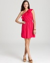 A ruffled neckline lends charming femininity to this richly hued Michael Stars one-shoulder dress.