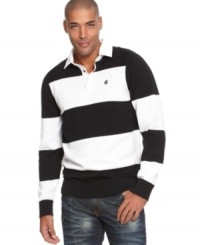 Preppy meets street style in this cool Rocawear striped rugby sweater.