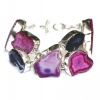 Pink and Purple Solar Quartz Multi Gemstone Silver Bracelet