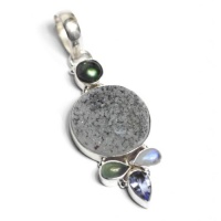 Fancy Rough Druzy, Blue Topaz Silver Pendant