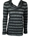 C&C California Women's Long Sleeve Cowl Neck Tunic Tee, Charcoal Heather, Medium