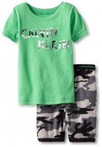 Calvin Klein Boys 2-7 2 Piece Camo Short Sleeve Short Set, Green, 3T