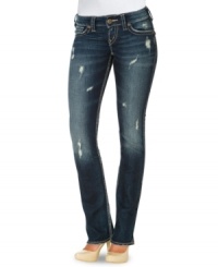 Get your cute on! Silver Jean's straight leg dark wash jeans sport a smattering of rips for cool denim attitude.