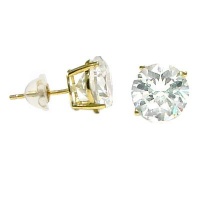 Solitaire Stud Earrings Round Cubic Zirconia CZ 14k Yellow Gold Basket 5 mm (1.00 ct.tw.)