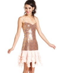 For a party look made in sequin heaven, doll-up in this flirty dress from Speechless. Love the vintage, drop-waist style and itty-bitty ruffled skirt!