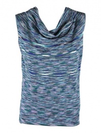 Jones New York Womens Blue Multi Striped Sleeveless Cowl Neck Top S