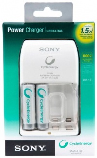 Sony Cycle Energy BCG34HLD2RN 1000 mAh Power Charger with 2 AA Pre-Charged Batteries