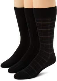 Calvin Klein Men's 3 Pack Microfiber Windowpane Socks, Black, 7-12