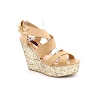 Material Girl Worship Open Toe Wedges Heels Shoes Beige Womens