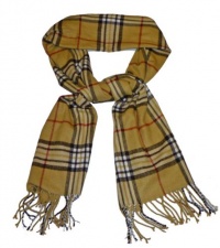 Cashmere Feel Camel, Black, White and Red Plaid Scarf