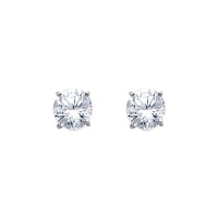 14K White Gold 5mm Round CZ Solitaire Basket Stud Earrings with Screw-back for Children and Women