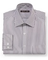 A dignified dress shirt from Michael Kors rounds out your wardrobe with a handsome stripe design in crisp, cool cotton. Pair it with a tie and trousers, or wear alone with dark wash jeans on casual Friday.