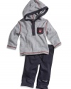 GUESS Kids Boys Newborn Hooded Pullover and Pants Set (0, GREY HEATHER (0/3M)