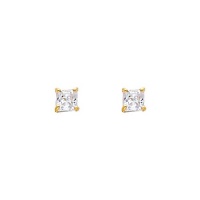 14K Yellow Gold 3mm Princess CZ Solitaire Basket Stud Earrings with Screw-back