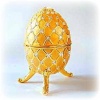 Large Gold Faberge Egg Box set with Big Swarovski Crystals! Removable Ring In...