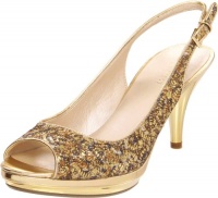 Nine West Women's Sharina Slingback Pump,Gold/Gold Fabric,5.5 M US