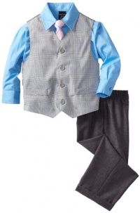 Nautica Dress Up Boys 2-7 Glen Plaid Vest Set, Medium Grey, 7