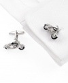 Speed up the weekday with the vintage-infused feel of these silver-toned motorcycle cufflinks from Kenneth Cole Reaction.