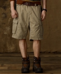 Faded and frayed for handsome ruggedness, this surplus-inspired cargo short will become your favorite for a downtown, deconstructed look.