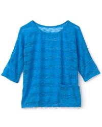 Aqua's dolman sleeve top comes alive with burnout slub stripes and 3/4 sleeves.