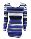 B44 Core Bailey 44 Womens Blue Multi Striped L/S Scoopneck Top XS