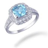 7MM Cushion Cut Natural Blue Topaz Ring In Sterling Silver 1.50 CT (Available In Sizes 5 - 9)