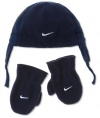 Nike Boys 2 Piece Fleece Hat & Mittens Set, Navy Blue, Size 2/4T