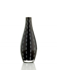 A sophisticated vase (shown center) that lends an edge to any room. Features jet-black crystal with wide white-etched marquise cuts.