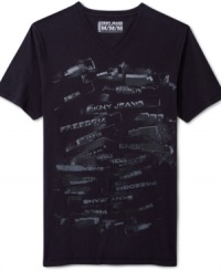 Decked out in cool graphic labels, this DKNY Jeans tee is unique and stylish.