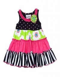 Rare Editions Girls 2T-6x Black Pink Lime Mixed Tiers Sleeveless Dress, 2T