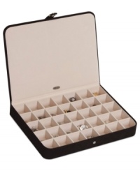 Think inside the Cameron jewelry box to secure favorite earrings, pins, pendants and more. Thirty-five equal sections will put everything in its place and help prevent messy tangles and knots.