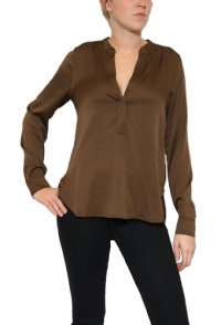 Women's Vince Silk Henley Blouse in Twig Size 4