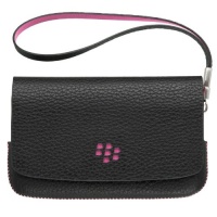 Blackberry ASY-31014-001 Original Leather Folio Pouch Case for Blackberry Torch 9800/9810 - 1 Pack - Bulk Packaging - Black/Pink